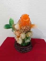 Asian Art Money Gold Fish Resine Orange & Green Statue Figurine w/ Stand 8 in | eBay