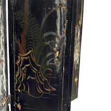 Antique Chinese Hand-Painted Black Lacquer Four-Panel Screen ...