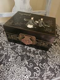 Older Vintage Antique Black Lacquer Jewelry Trinket Box ...