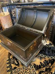 Hand Carved Wood Treasure Chest Box Vintage Black – Reilly ...