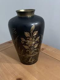 Vintage Etched Brass, Black and Gold Vase – REMCO Made in ...