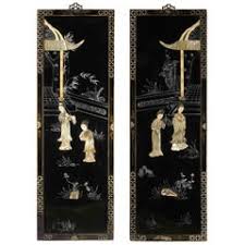 Pair of Black Lacquer Panels Mounted in a Shadowbox Frame, Japanese For Sale at 1stDibs