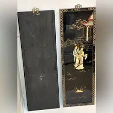 Mother of Pearl | Art | 2 Vintage Asian Mother Of Pearl Soapstone Framed Art Wall Plaques Blackgold | Poshmark