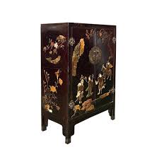 Vintage Chinoiseries Black & Stone Inlay Graphic End Table ...