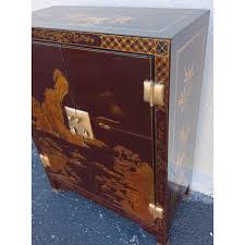 Vintage Chinoiserie Brown Gold Bronze Pagoda Garden Scene ...