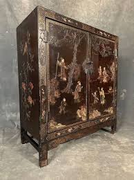 Antique Chinese Lacquered Cabinet with Three Wise Sages ...