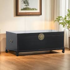 HUGESTO Simple Black Solid Wood Extra Large Accent Trunk | Wayfair