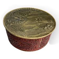 Asian Dragon Design Red Round Tin Box 8 in Diameter Powder Jar | eBay
