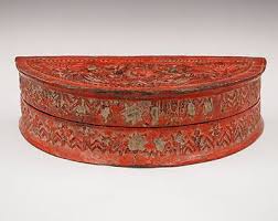 Large Carved Painted Wooden Opium Box. [china Or Thailand (...
