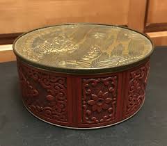 Vintage CHINESE DRAGON Storage Tin Box Round Metal Top Cinnabar Style Wrapper | eBay UK