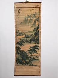 Japanese Bamboo Hanging Scroll Vtg Mountains River Sansui Kakejiku SC8 | Online Shop | Authentic Japan Antiques