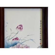 Chinese Wood Frame Porcelain Color Swans Painting Wall ...