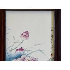 Chinese Wood Frame Porcelain Color Swans Painting Wall ...