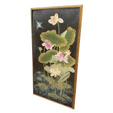 Original Robert Crowder Chinoiserie Painting of Birds & Lotus Flowers 2 of 2 | Chairish