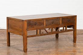 Chinese Vintage Coffee Table with Three Carved Drawers and ...