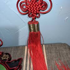 Chinese Red Knot Dragon Buddha Resin Green Faux Jade Decor ...