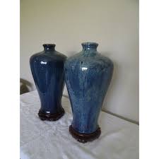 Vintage Chinese Meiping Vases With Carved Stands- Set of 2 ...