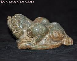 4.4"China ancient hetian jade Carved fengshui wealth Jin ...