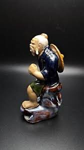 Vintage Chinese Mudman Mud Men Pottery Figure Fishing No Pole | eBay
