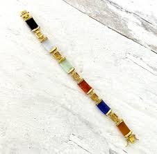 Vintage Multicolor Jadeite Jade Link Bracelet 7 1/8" L Gold ...