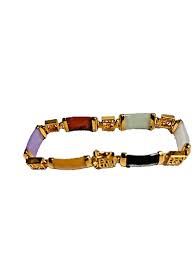 Vintage Chinese Gold Semi Precious Bar Shaped Stone Bracelet ...