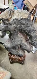 Vintage Chinese Lingbi Scholar Stone on wood base very large and heavy. 47" H | eBay