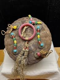 Antique Vintage 7" Chinese Sewing Basket with Beads, Coins ...