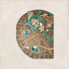 Set of 4 - Vintage Round Wicker Sewing Basket beads, tassels ...