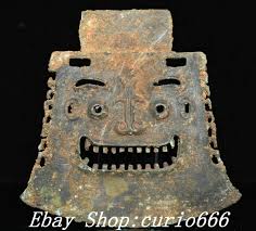 6'' Old Shang Dynasty Bronze Ware Poeple Beast Face Axe ...