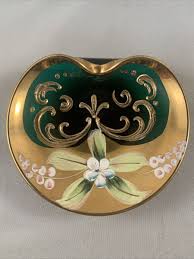 Murano Glass vintage Green Gold Hand Painted made in Italy ...