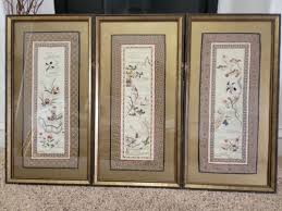 ANTIQUE CHINESE SILK EMBROIDERED NEEDLEPOINT WALL ART BIRDS ...