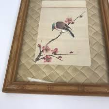 Vintage Asian Painting on Silk Framed Wall Art Nature Bird ...