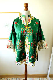Vintage Chinese Pure Silk Jacket Hand Embroidered Green ...