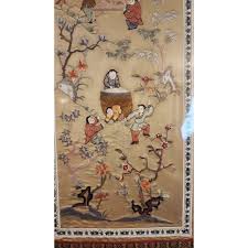 Early 20th Century Chinese Republic Embroidered Framed Antique Silk Tapestry | Chairish