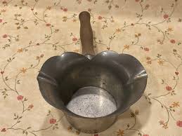 PEWTER SERVING Pot…wooden Handle…”queen's Art”…lotus Flower ...