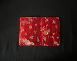 Beautiful Red and Gold Embroided Silk Jewellery Wrap Roll ...