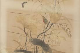 Gabriel Viardot - French 19th Century Fire Screen in Stained Wood and Dyed Silk For Sale at 1stDibs