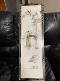 Japanese Art Lacquer Jade/Mother of Pearl Wall Panel Picture ...