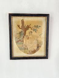 15x13 Antique Silkwork Embroidery Early 19th Century Pastoral Scene Woman Children Basket Tree Original Frame Unique Wall Art Handmade - Etsy