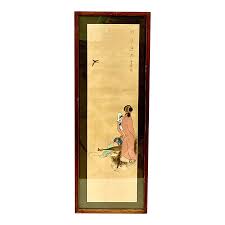 Japanese Silk Painting of Young Girl, Framed | Chairish