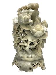 Soapstone Vase Chrysanthemum Garden Smoke White | Vase