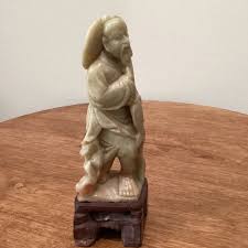 Early 20th Century Antique Carved Chinese Shoushan Hard Stone Fisherman Sculpture Statue | Chairish