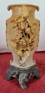 CARVED STONE VASE. FLORAL MOTIVES. MARBLE BASE. CHINA. YEARS 20/30. | eBay