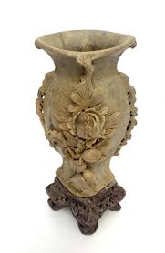 Sold at Auction: A Chinese Carved Soapstone Vase, Floral & Bird Detail