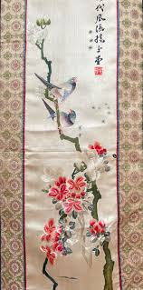 Antique Chinese Silk Embroidery: Floral Bird Textile Art ...