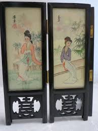 Vintage Mini Folding Screen Hand Painted Silk Panels 4-Panel ...