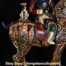 18"Old Dynasty Tang Sancai Porcelain hunting Maid People Ride Horse Statue Pair | eBay