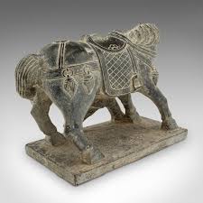 1980s Heavy Pair of Vintage Horse Figures, Oriental Stone ...