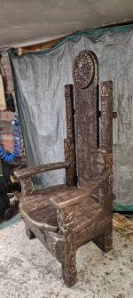 Wooden Viking Throne Chair – Rustic Handcrafted Norse Style ...