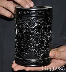 6"China ancient sandalwood Carved Dragon and phoenix ...